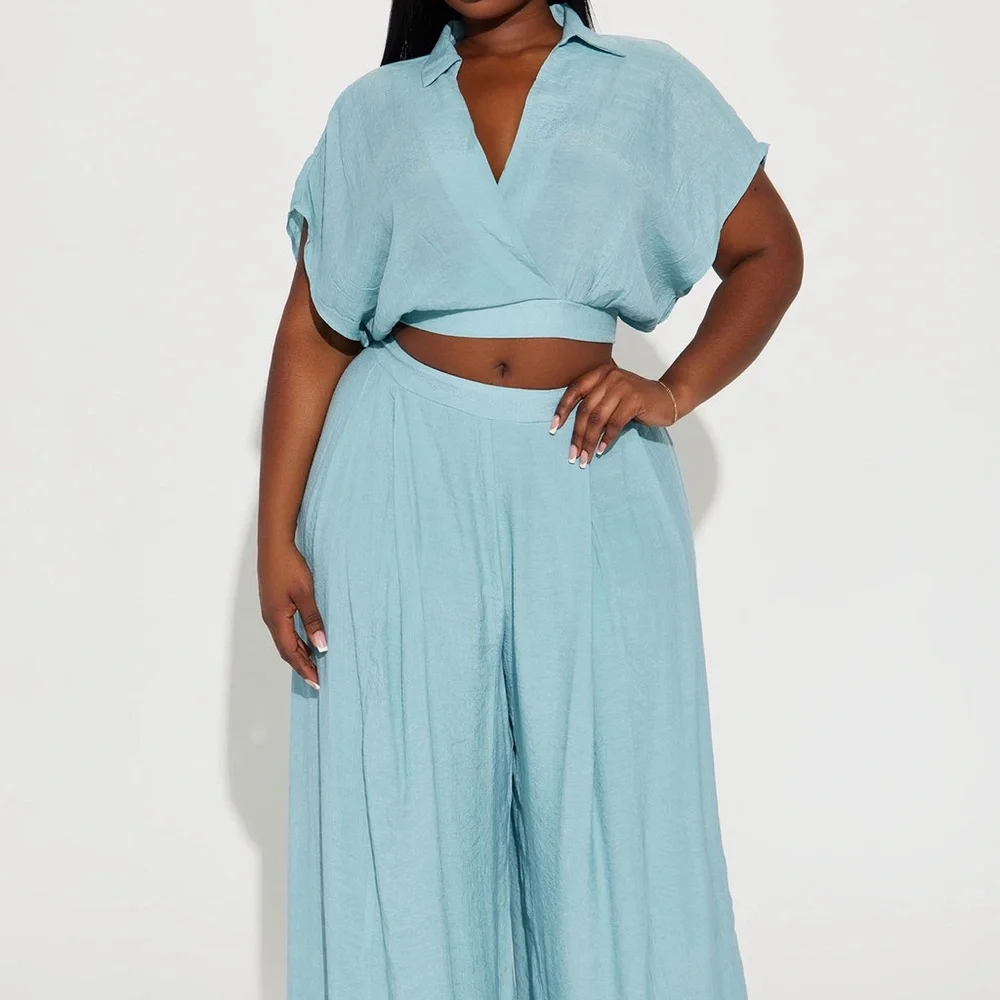 Fashion Nova Sky Blue Wide-Leg High Waist Pants - Picture 1 of 2